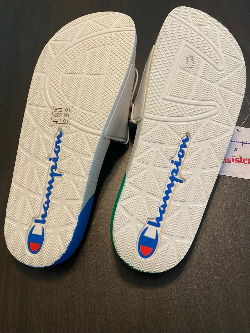 NWT Champion Twister IPO Twister White Multi-Color Slide  Size 13